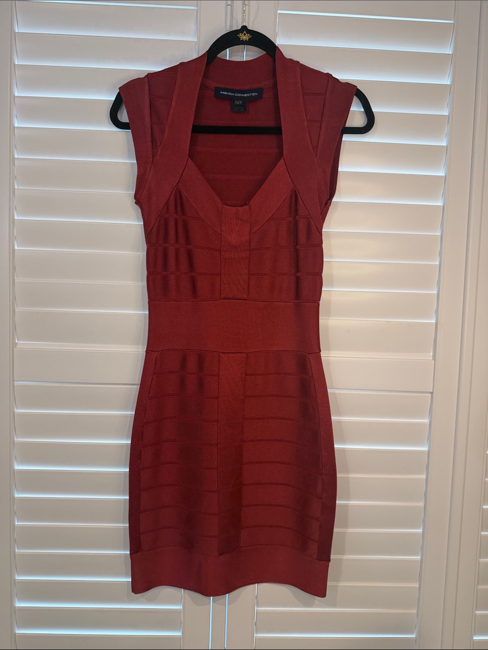 French Connection Burnt Orange Sculpting Bandage Mini Dress